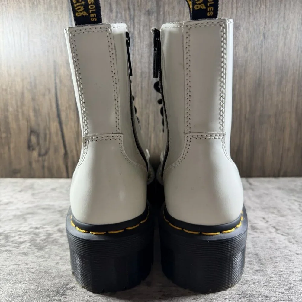 Dr Martens Jadon Platform White Leather Combat Boots Side Zip Womens Size 7 Doc - Picture 6 of 9